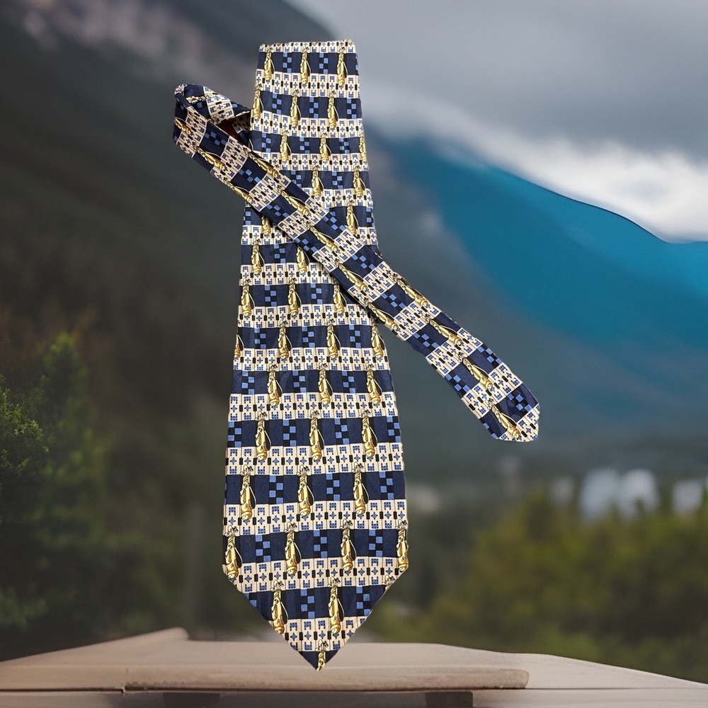 PGA Tour Golf Bag Blue Cream Gold Silk 4"x60" Clubs Mens Neck Tie Necktie Gift